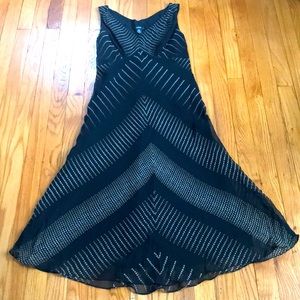Women’s Alfani 100% silk floor length maxi dress.  Black/beige dots.  NWT. SZ 4
